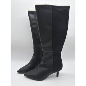 Aerosoles Black Knee-High Faux Leather Boots Pointed Toe Kitten Heel Size 7
